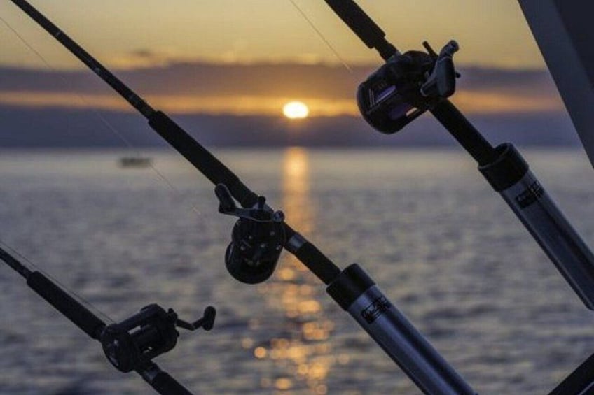 Fishing rods with a sunset in the background. 4