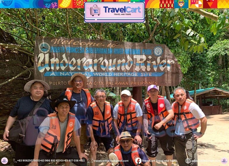 A group of people in life vests at the entrance of the Underground River National Park in Puerto Princesa City, Palawan, Philippines. 3