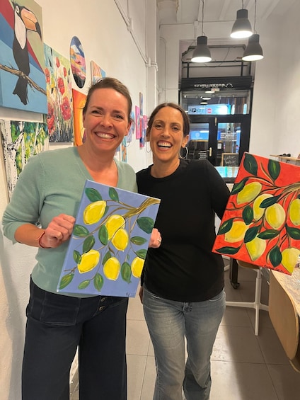 Picture 2 for Activity Barcelona: Learn to paint, sip wine, enjoy snacks & music 5
