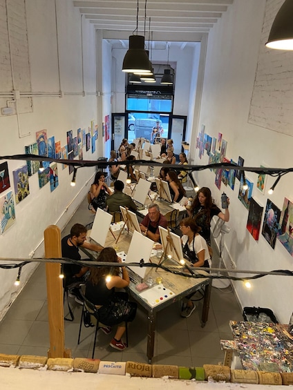 Picture 5 for Activity Barcelona: Learn to paint, sip wine, enjoy snacks & music 4