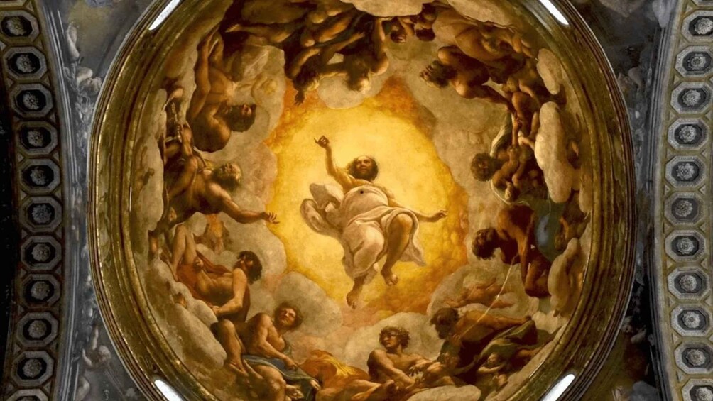 A fresco with a central figure surrounded by cherubs. 2