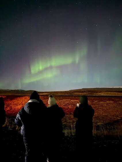Menschen beobachten das Nordlicht in einer natürlichen Landschaft. 2