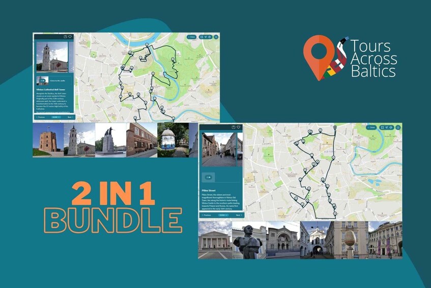 Interfaz de una aplicación de viajes, con mapas y fotografías de monumentos. 1