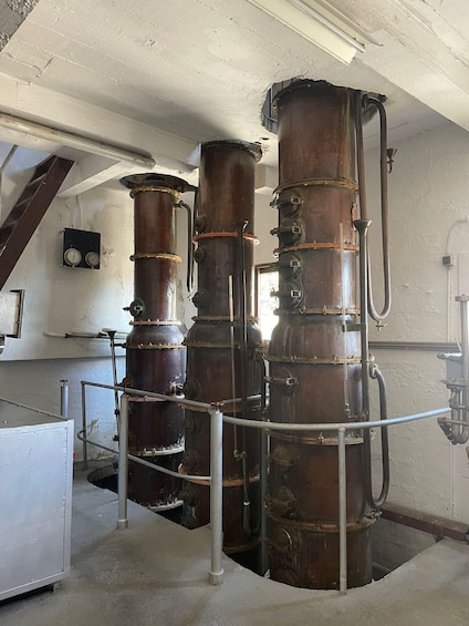Large industrial boilers with pipes and gauges. 2