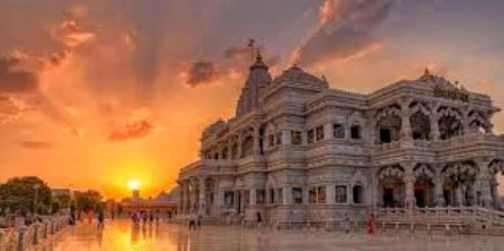 A temple complex with intricate architecture during sunset. 5