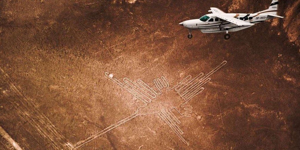 A small airplane flying over a textured landscape. 3