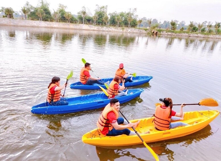 People kayaking on a calm river. 3