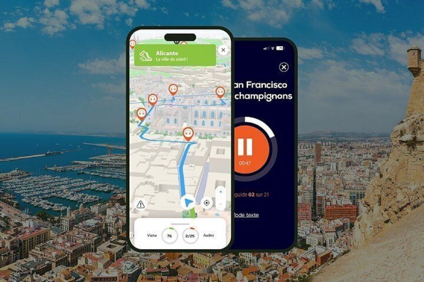 Deux smartphones affichant des cartes d’Alicante et de San Francisco. 1