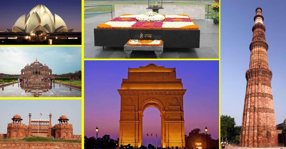 The Taj Mahal, India Gate, Qutub Minar, and a mosque. 2