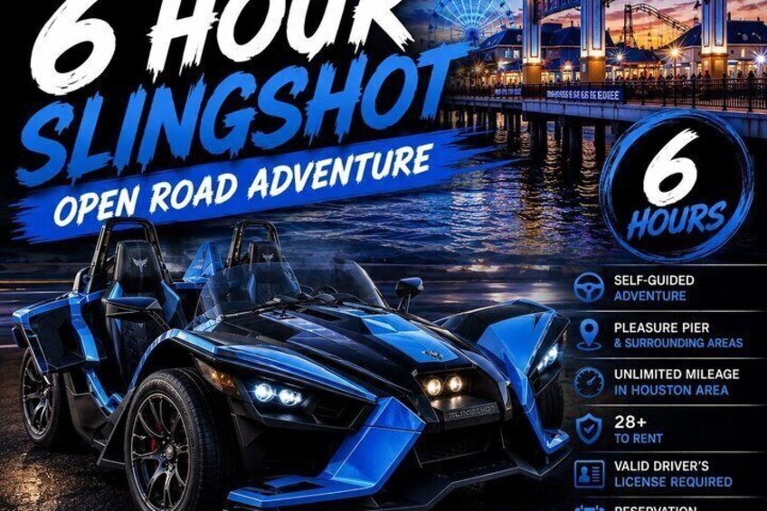 A 6-hour open road adventure with a self-guided experience, including the Pleasure Pier and surrounding areas in Houston. 1