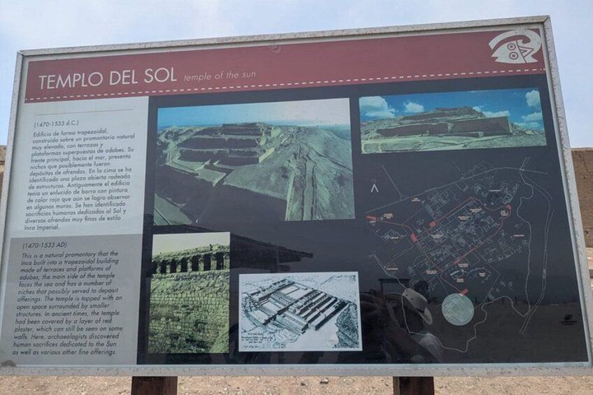 Un panel informativo sobre un sitio histórico con texto e imágenes. 5