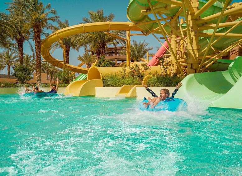 A water park with slides and a pool. 4