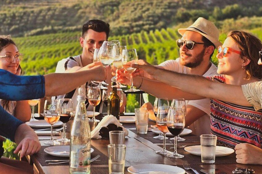 "Escape the city and take a short trip from Tirana to the stunning vineyards of Durrës—where slow food, fine wine, and great company await!" ✨ 1
