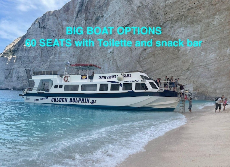 A boat named 'Golden Dolphin' with 60 seats, a toilet, and a snack bar. 3