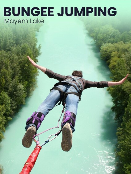 A person bungee jumping from a bridge over Mayem Lake. 1