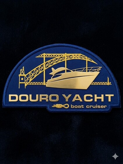 A patch with a boat and a bridge, labeled 'Douro Yacht boat cruiser.' 1