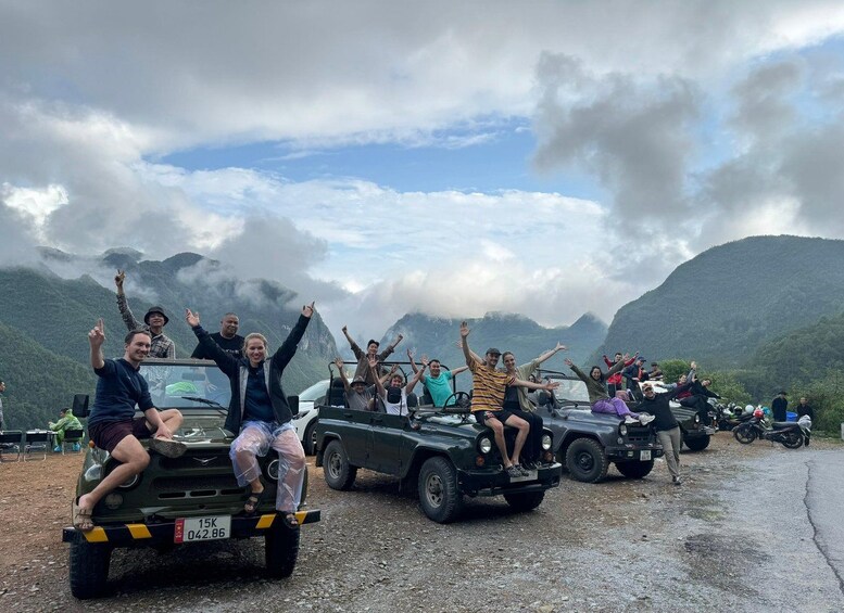 A group of people on off-road vehicles in a mountainous area. 5