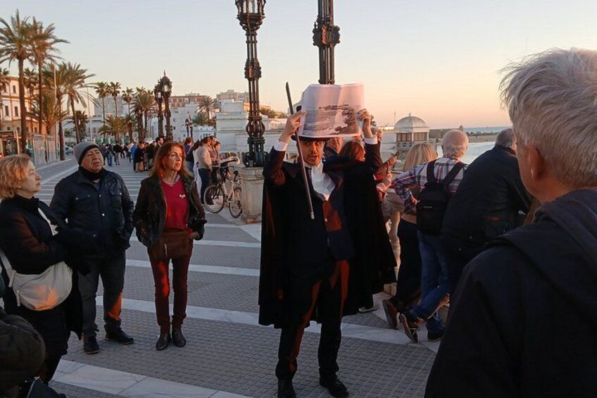 Showing our pictures in front of the Caleta 2