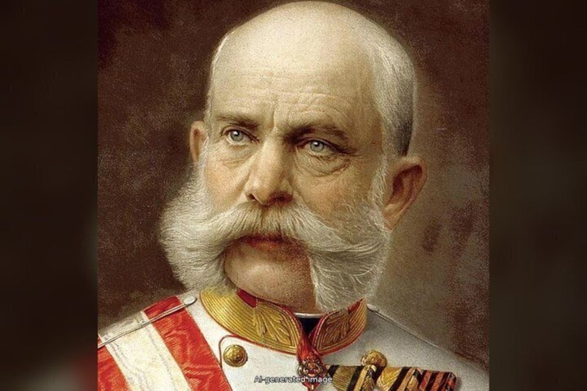 Ritratto di un uomo con i baffi bianchi e un'uniforme militare rossa e dorata. 4