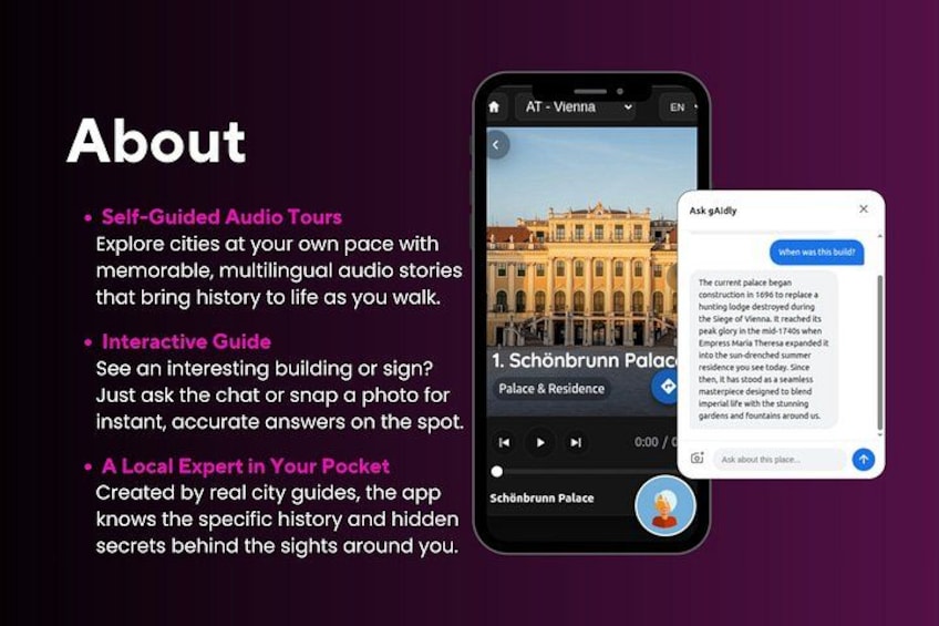 A smartphone displaying a self-guided audio tour of Schönbrunn Palace. 2