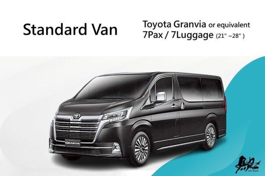 A Toyota Granvia or equivalent 7-passenger van with a 7 luggage capacity. 3
