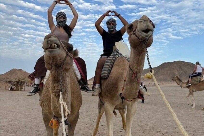 Due cammelli con cavalieri in un paesaggio desertico. 1