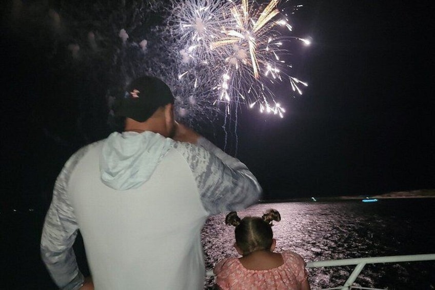 A person and a child watching fireworks. 2