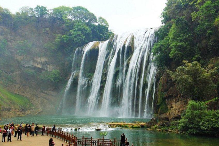 A waterfall cascading into a river surrounded by lush greenery. 4