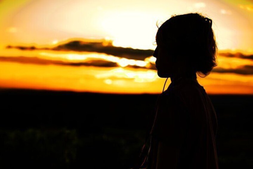 A silhouette of a person against a sunset. 5