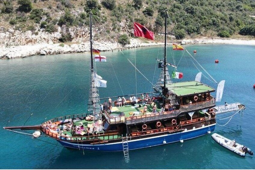 “Scenic view of the boat sailing in the crystal-clear Ionian Sea.” 4