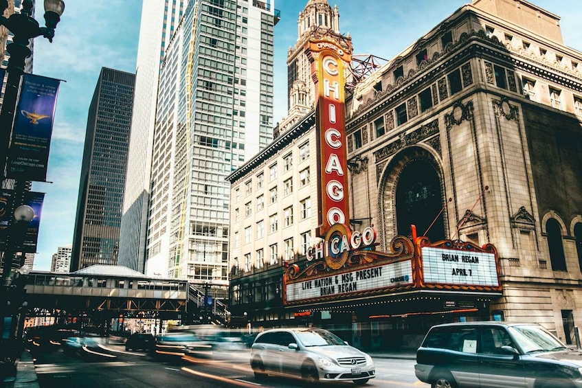 The Chicago Theatre with a marquee advertising Brian Regan. 5