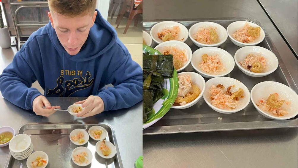 A person preparing food in a kitchen. 5