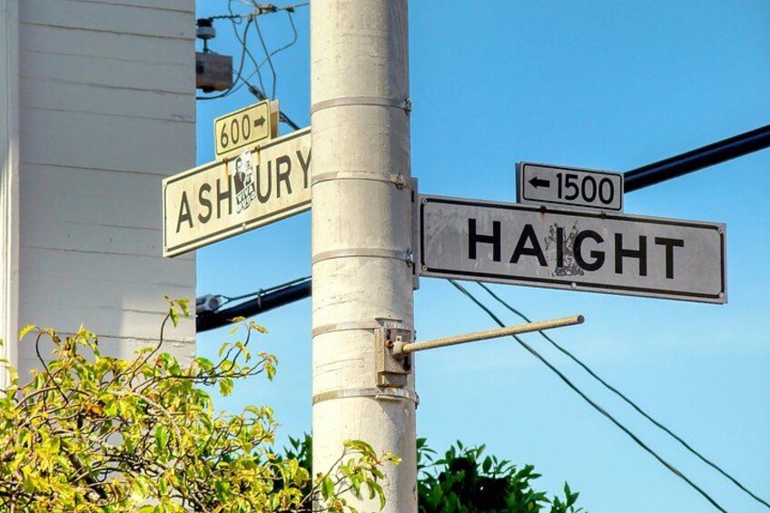 Street signs for Ashbury and Haight, with a utility pole in the background. 3
