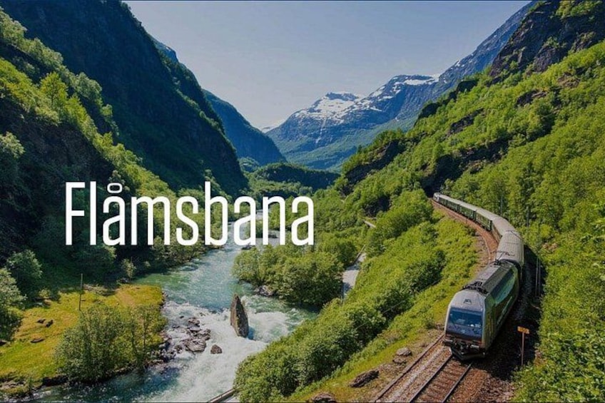 A train on tracks through a mountainous landscape with a river. 3