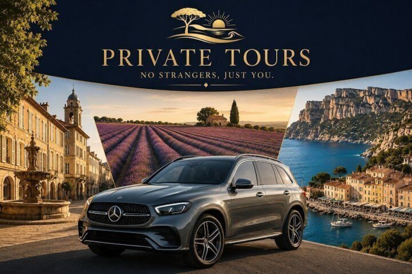 A luxury car, a vineyard, and a coastal town. 2