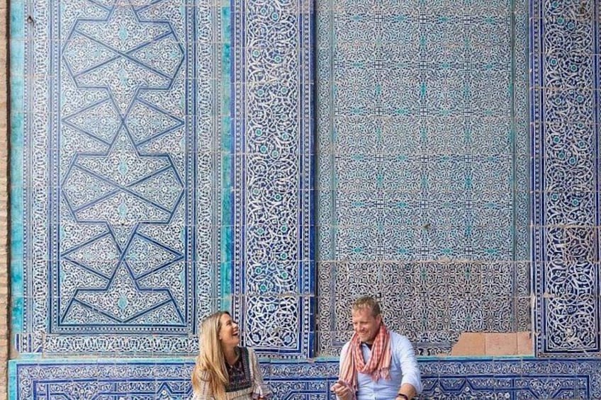 Intricate blue and white tile patterns on a wall. 2