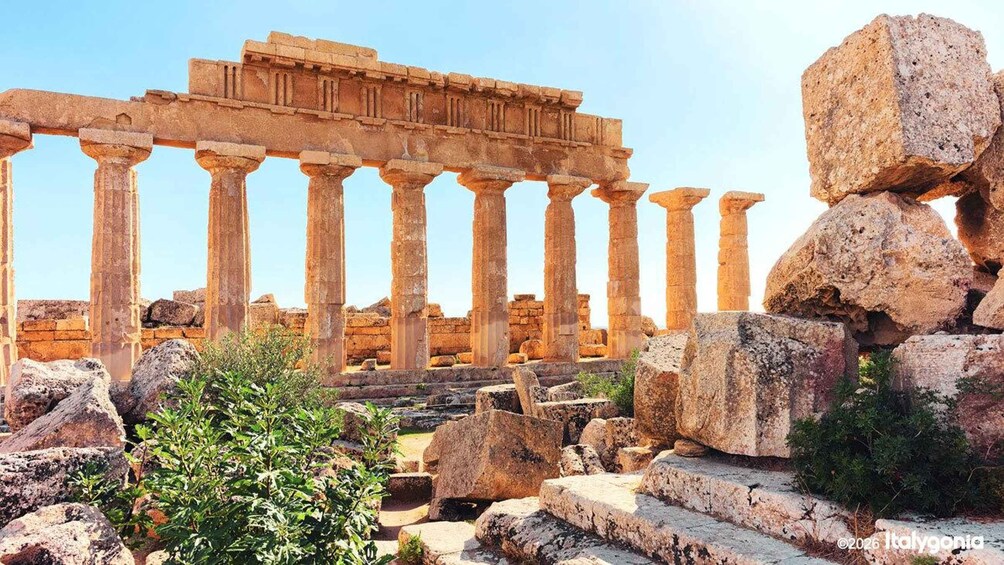 Ancient ruins with columns and stone blocks. 3