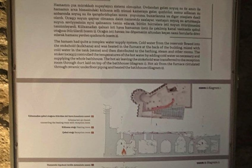 A historical building with a complex water supply system diagram and a floor plan. 2