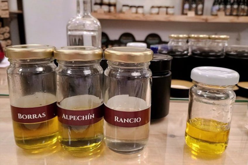 Three glass jars with labels 'BORRAS,' 'ALPECHIN,' and 'RANCHO' on a table. 2