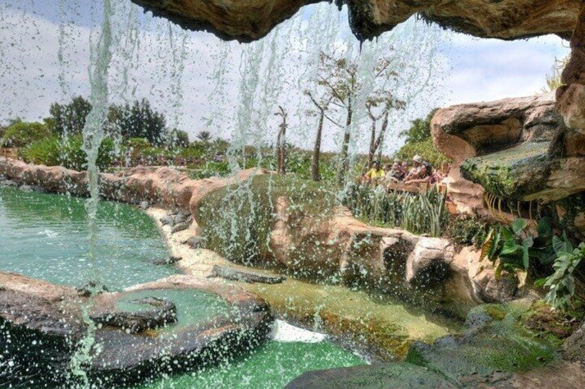 A natural water feature with cascading water, rocks, and greenery. 4