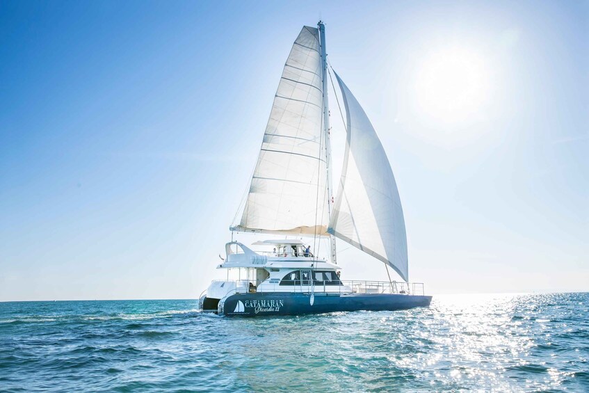 A sailboat named 'CATAMARAN' on the water. 4