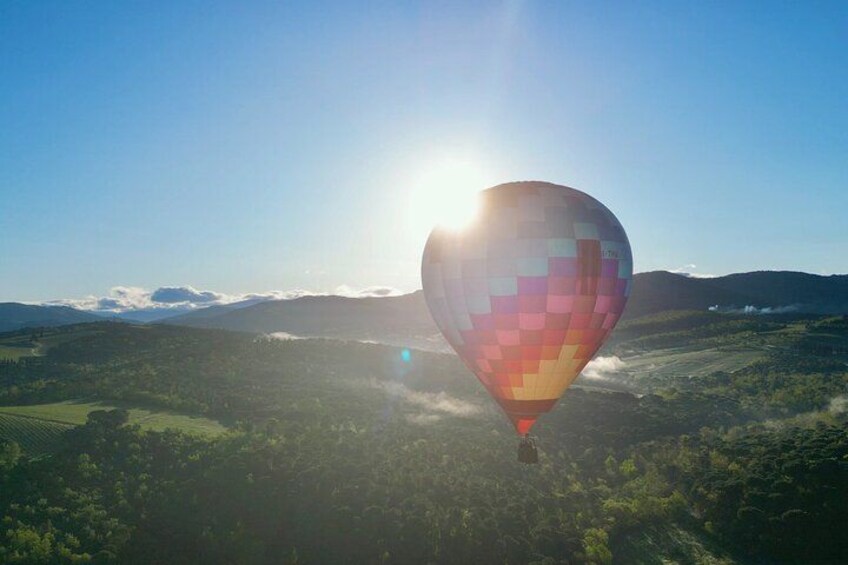 Enjoy stunning views of Chianti vineyards as the sun rises behind your balloon 3