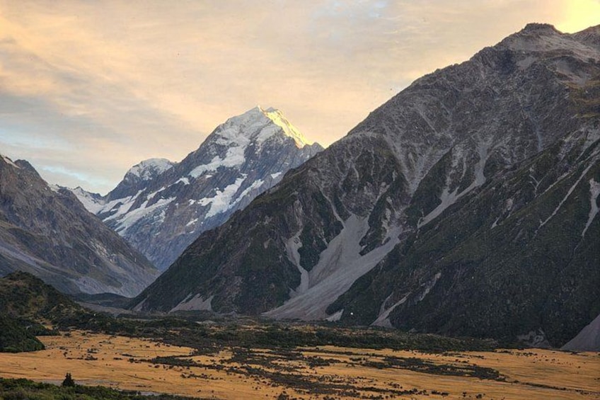 Golden hour at Mount Cook Village with Aoraki summit 2