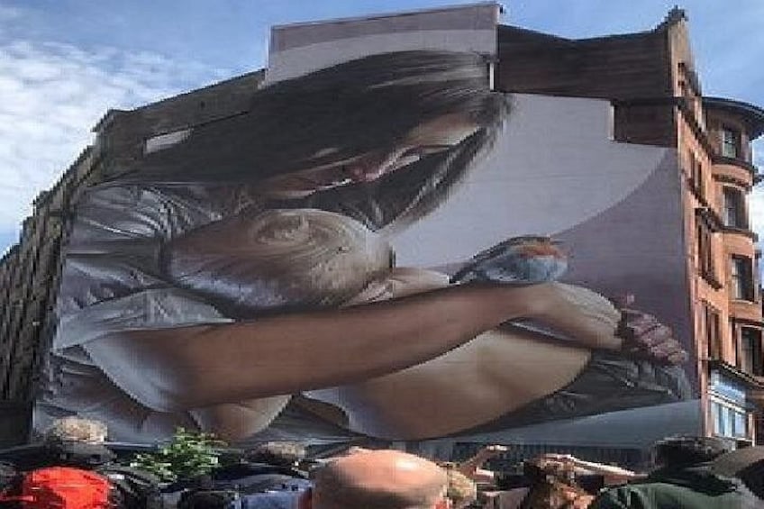 A large mural on a building. 2