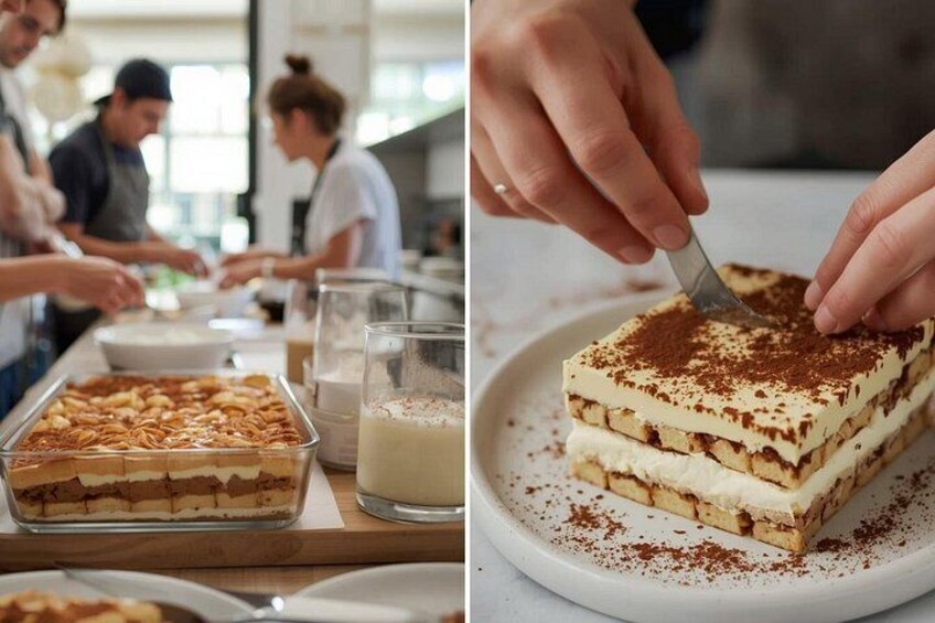 A dessert being served in a restaurant. 1