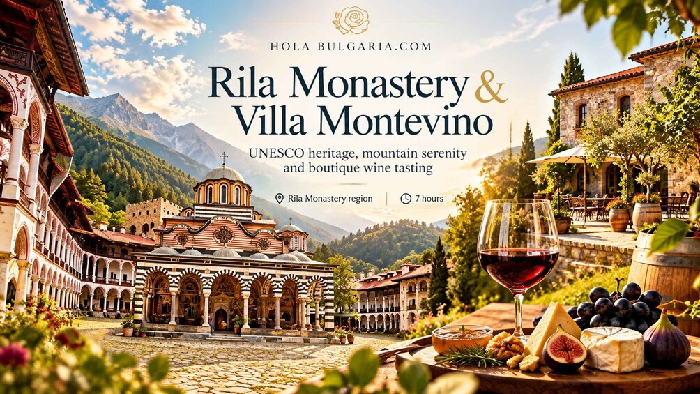 Rilan luostari ja Villa Montevino, Unescon maailmanperintökohde, vuoristomaiseman rauha ja ainutlaatuinen viinitasting. 1