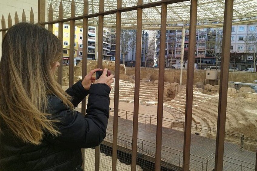 En person tager et billede gennem et metalhegn i en dyreparksindhegning. 4