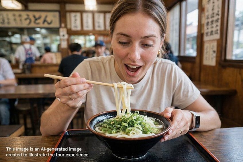 En person som äter ramen-nudlar med ätpinnar på en restaurang. 1