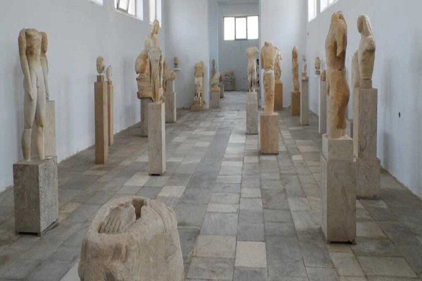 A museum with marble statues on pedestals. 5