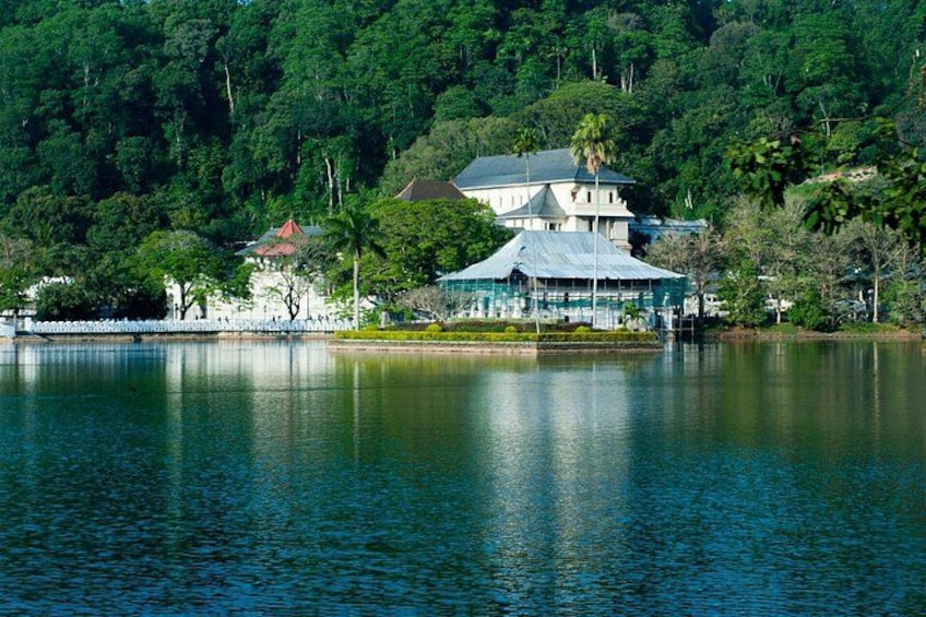 A lake with a house and a gazebo on the shore. 3